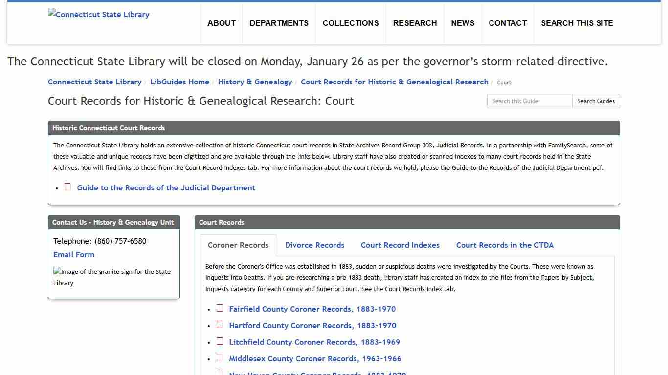 Court - Court Records for Historic & Genealogical Research - LibGuides Home at Connecticut State Library.